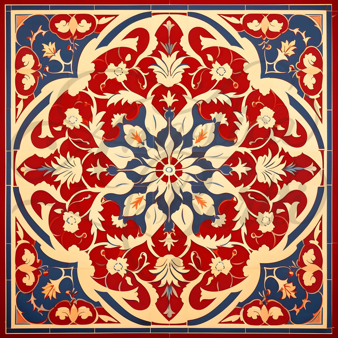 Vintage Red Tile Clipart: Set of 9 Spanish-style Tiles, Decoration, and