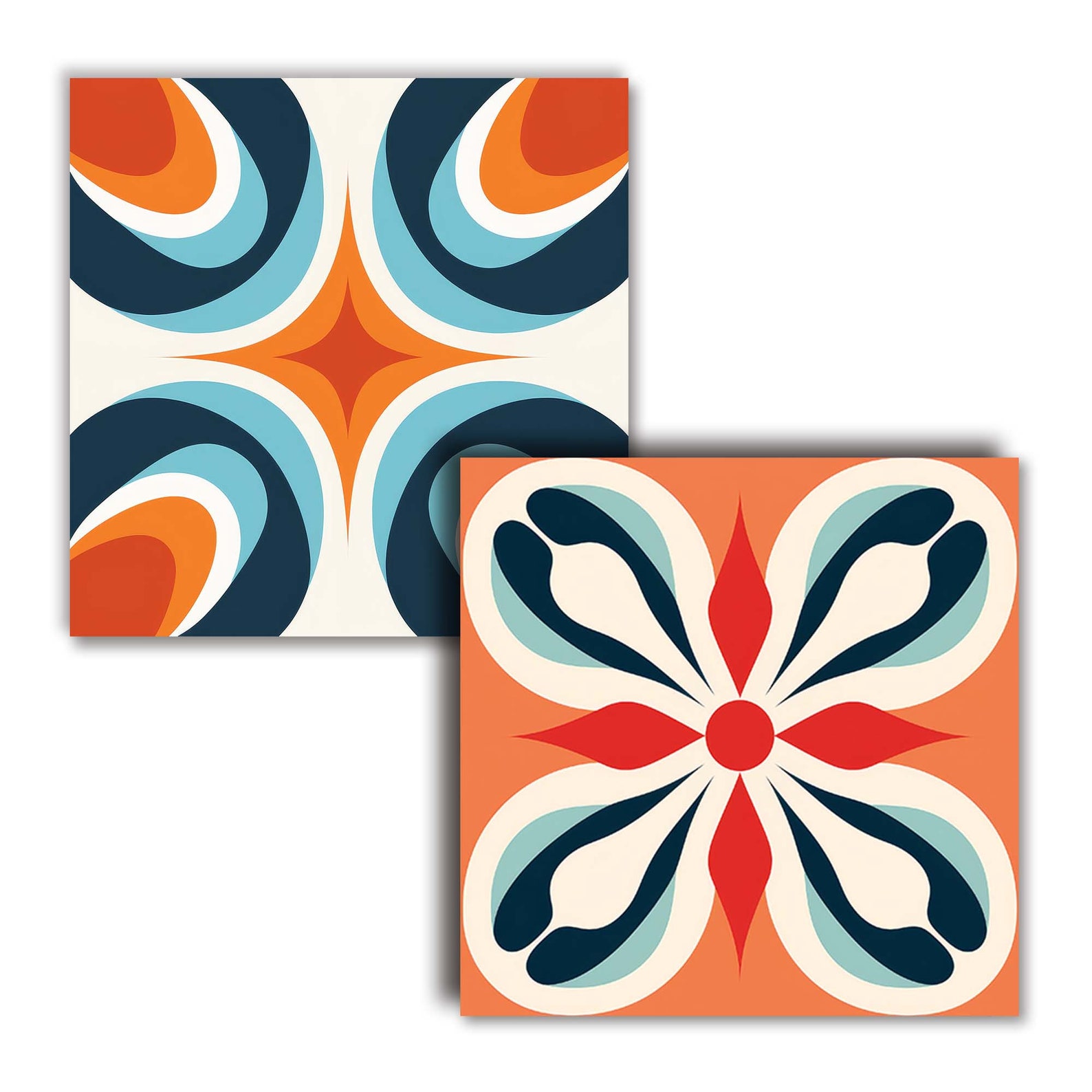 Tiles 70s Aesthetic, Geometric Pattern, Red Orange Blue Brown Mosaic ...