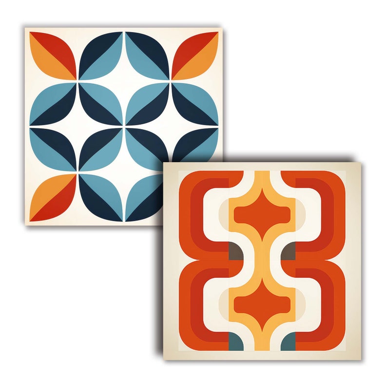 Tiles 70s Aesthetic, Geometric Pattern, Red Orange Blue Brown Mosaic ...