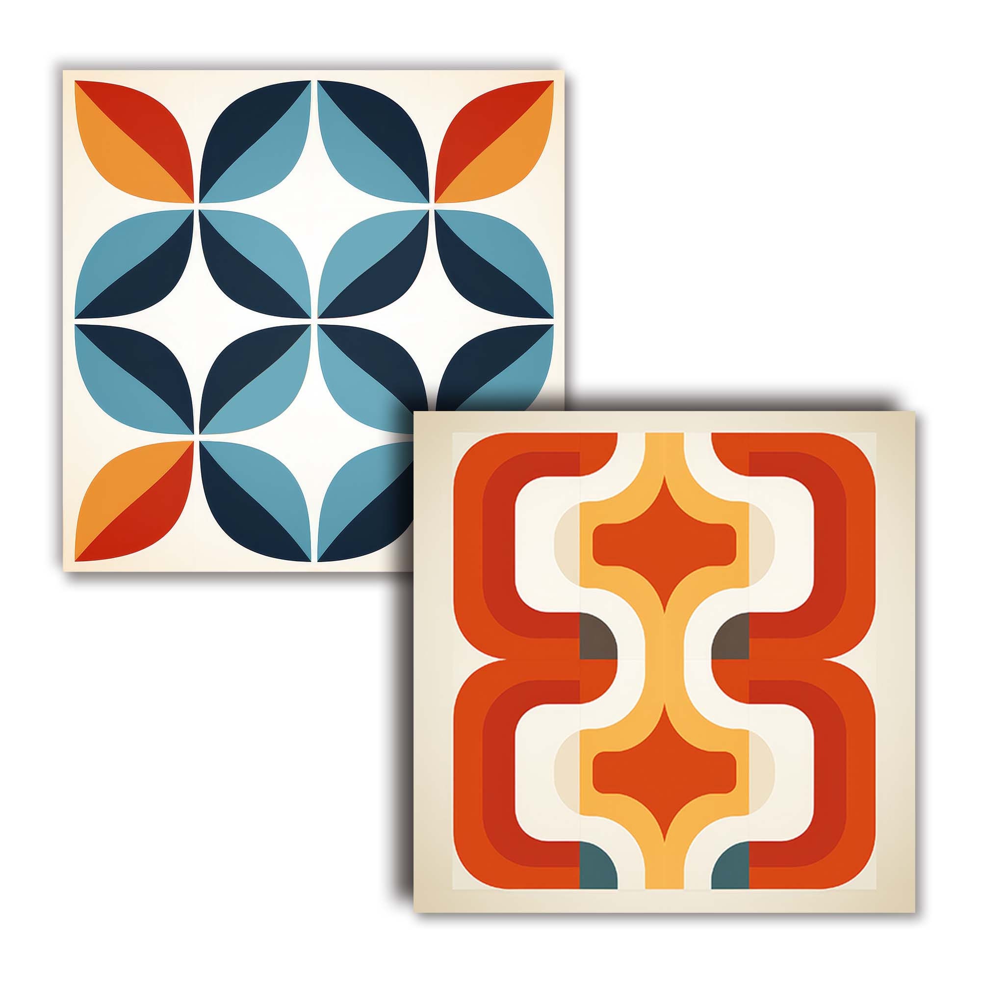 Tiles 70s Aesthetic, Geometric Pattern, Red Orange Blue Brown Mosaic ...