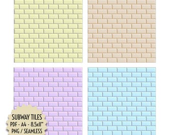 Printable Pastel Subway Metro Tiles for Dollhouse Kitchen Walls, 1:12 Scale, Mini Tiles PDF PNG, Yellow Beige Violet Blue, Instant Download