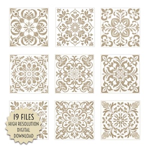 May include: Nine digital files of high-resolution tile patterns. The tiles feature a brown floral design on a white background.