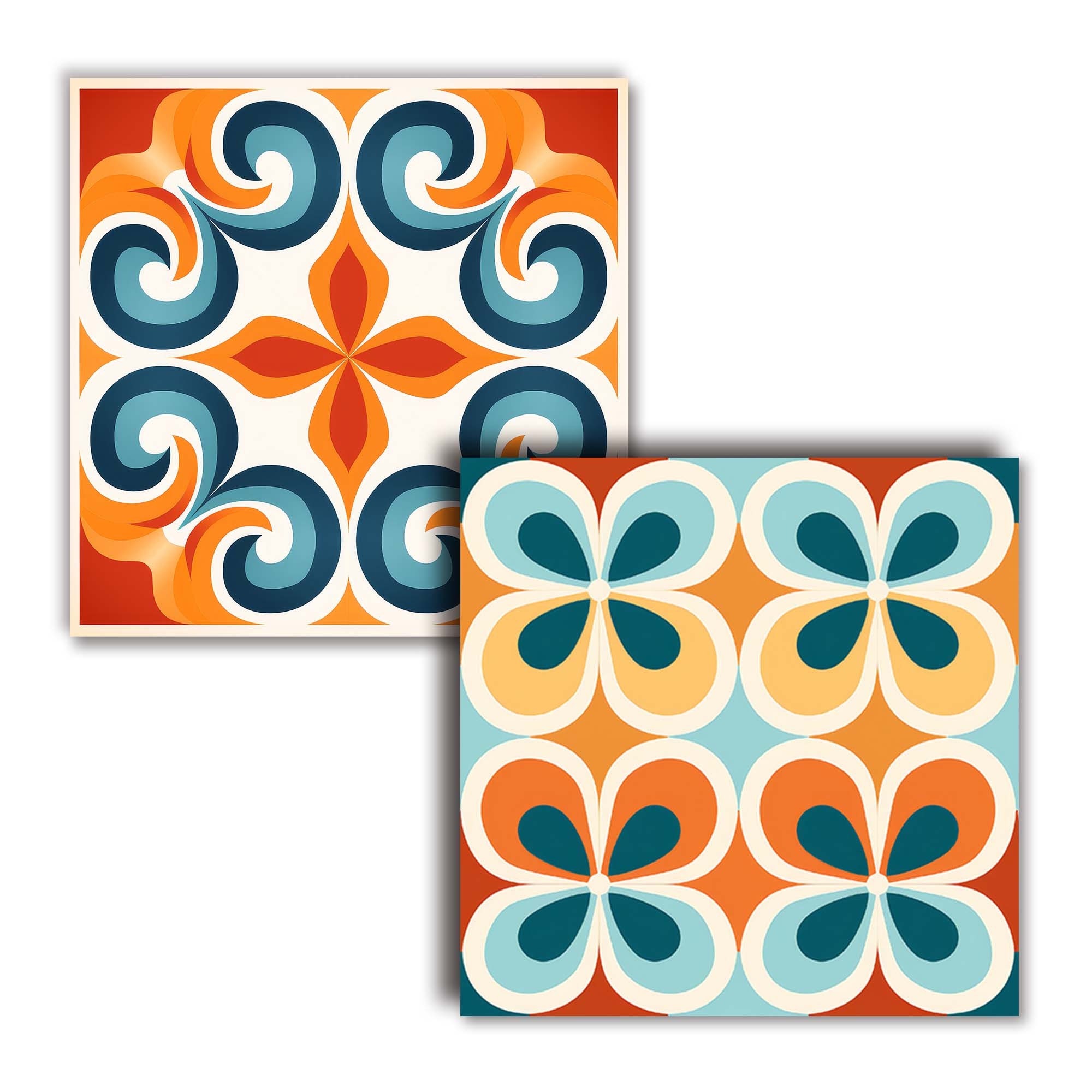 Tiles 70s Aesthetic, Geometric Pattern, Red Orange Blue Brown Mosaic ...