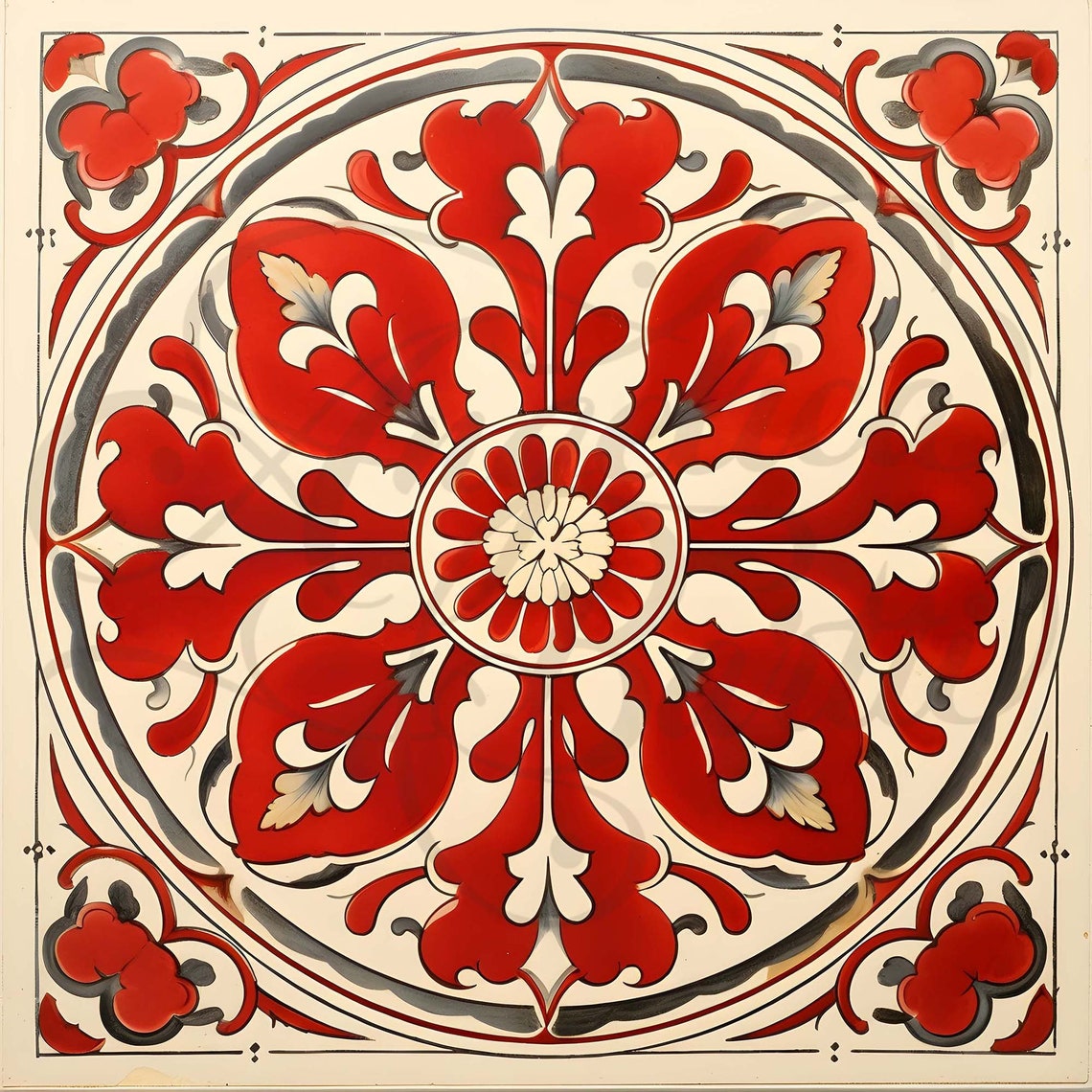 Vintage Red Tile Clipart: Set of 9 Spanish-style Tiles, Decoration, and