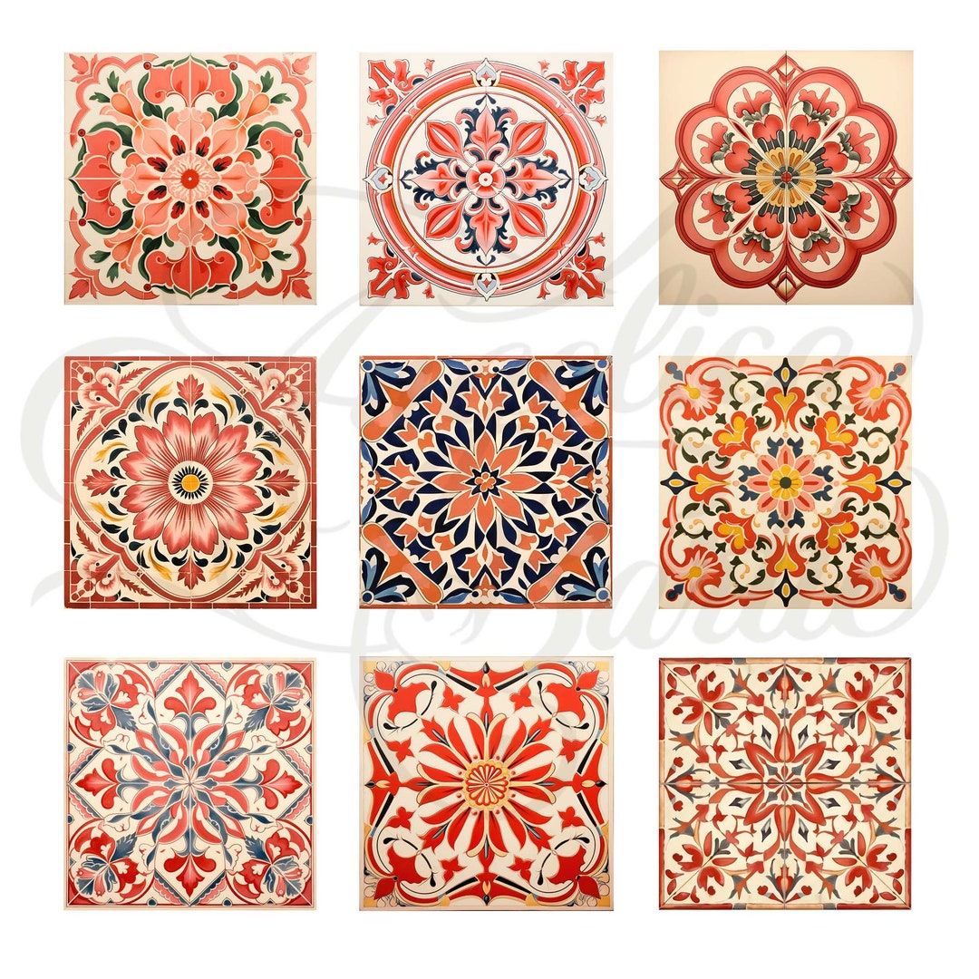 9 Red Tile SVG and JPG Format Spanish-style Tiles Vintage - Etsy