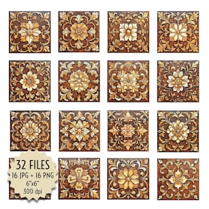 Herfsttegels, kerstdecor, bruin, brons, gouden mozaïeken, reliëf, klassieke middeleeuwse stijl, elegant, luxueus, downloadbare afdrukbestanden
