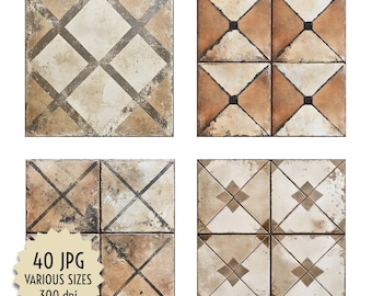 Vintage Beige and Brown Rustic Tile Design, Aged Broken Decor Images for Kitchen, Bathroom, Wallpaper, Stairs, Backsplash, Digital Download