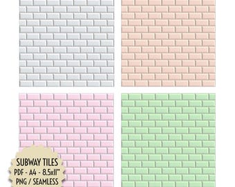 Printable Pastel Subway Metro Tiles for Dollhouse Kitchen Walls, 1:12 Scale, Mini Tiles PDF PNG, White Orange, Pink, Green, Instant Download