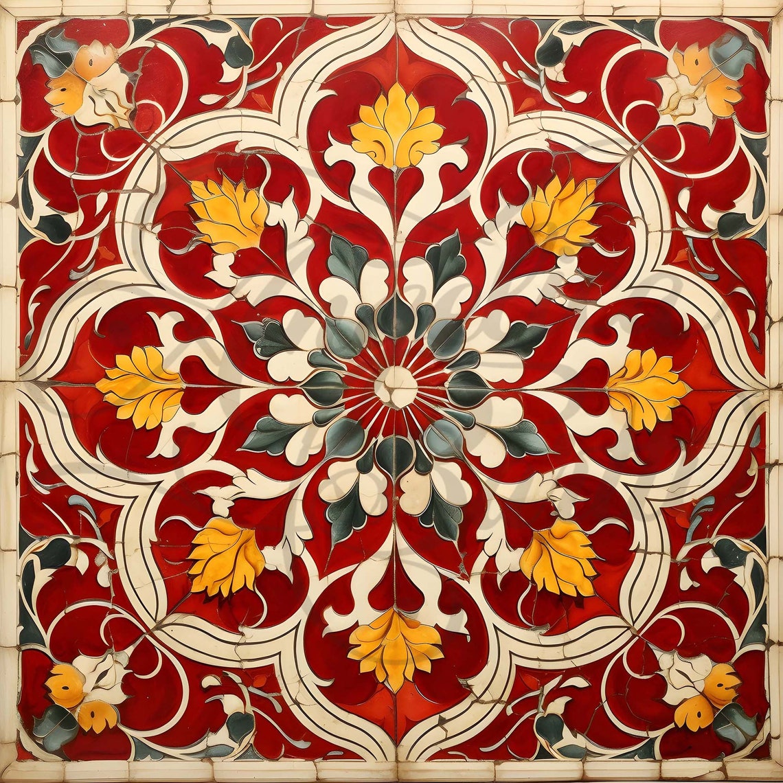 Vintage Red Tile Clipart: Set of 9 Spanish-style Tiles, Decoration, and