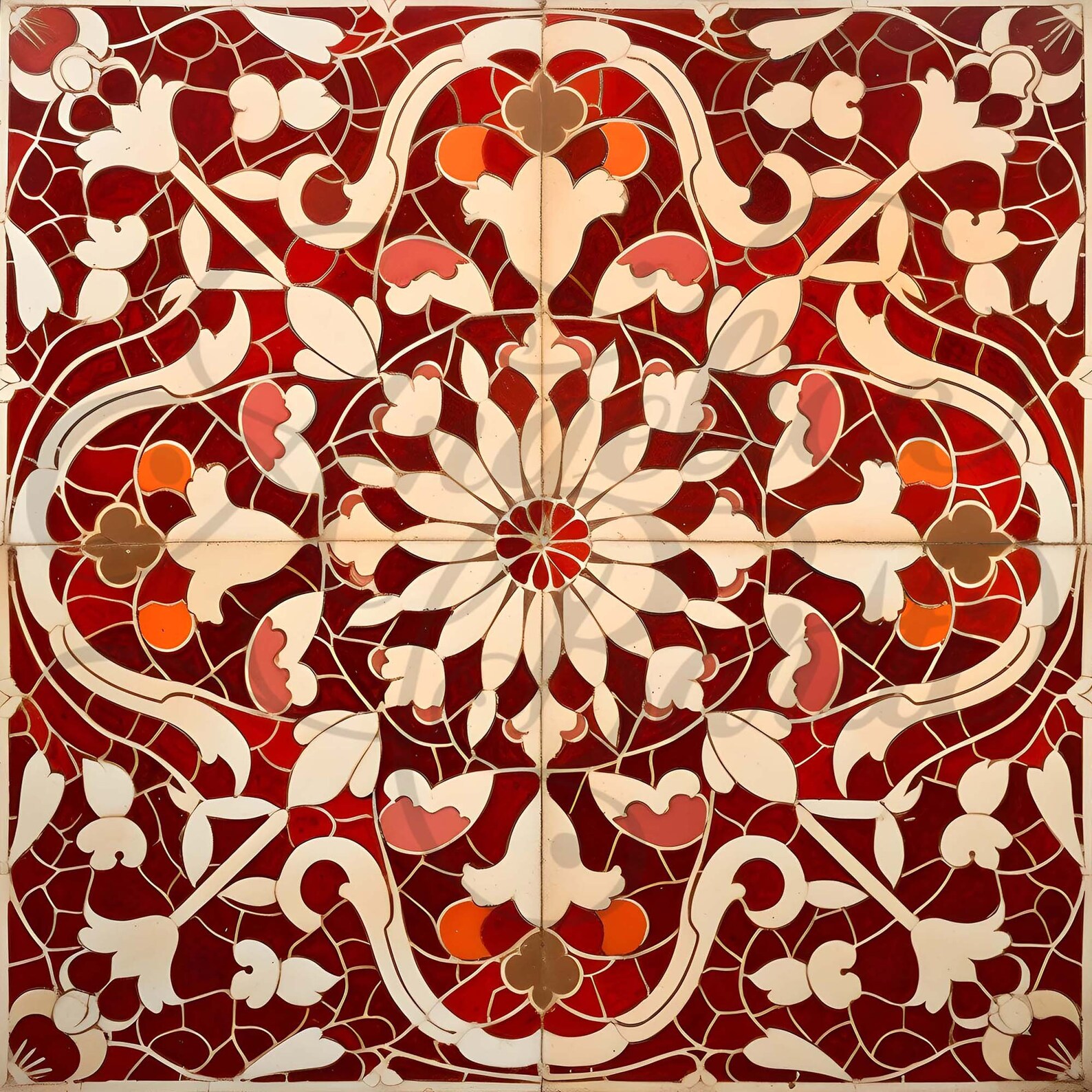 Vintage Red Tile Clipart: Set of 9 Spanish-style Tiles, Decoration, and