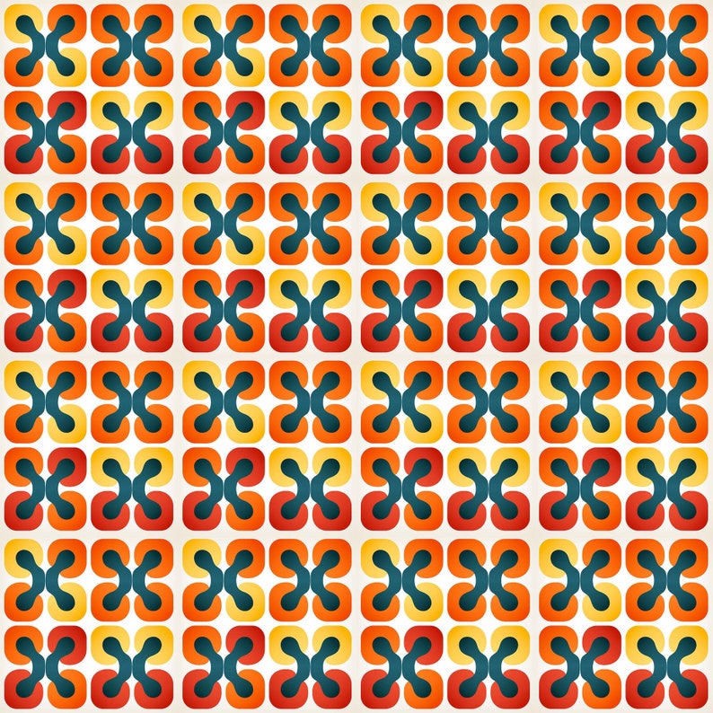 Tiles 70s Aesthetic, Geometric Pattern, Red Orange Blue Brown Mosaic ...