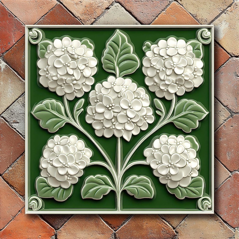 Flower tile on terracotta tile floor