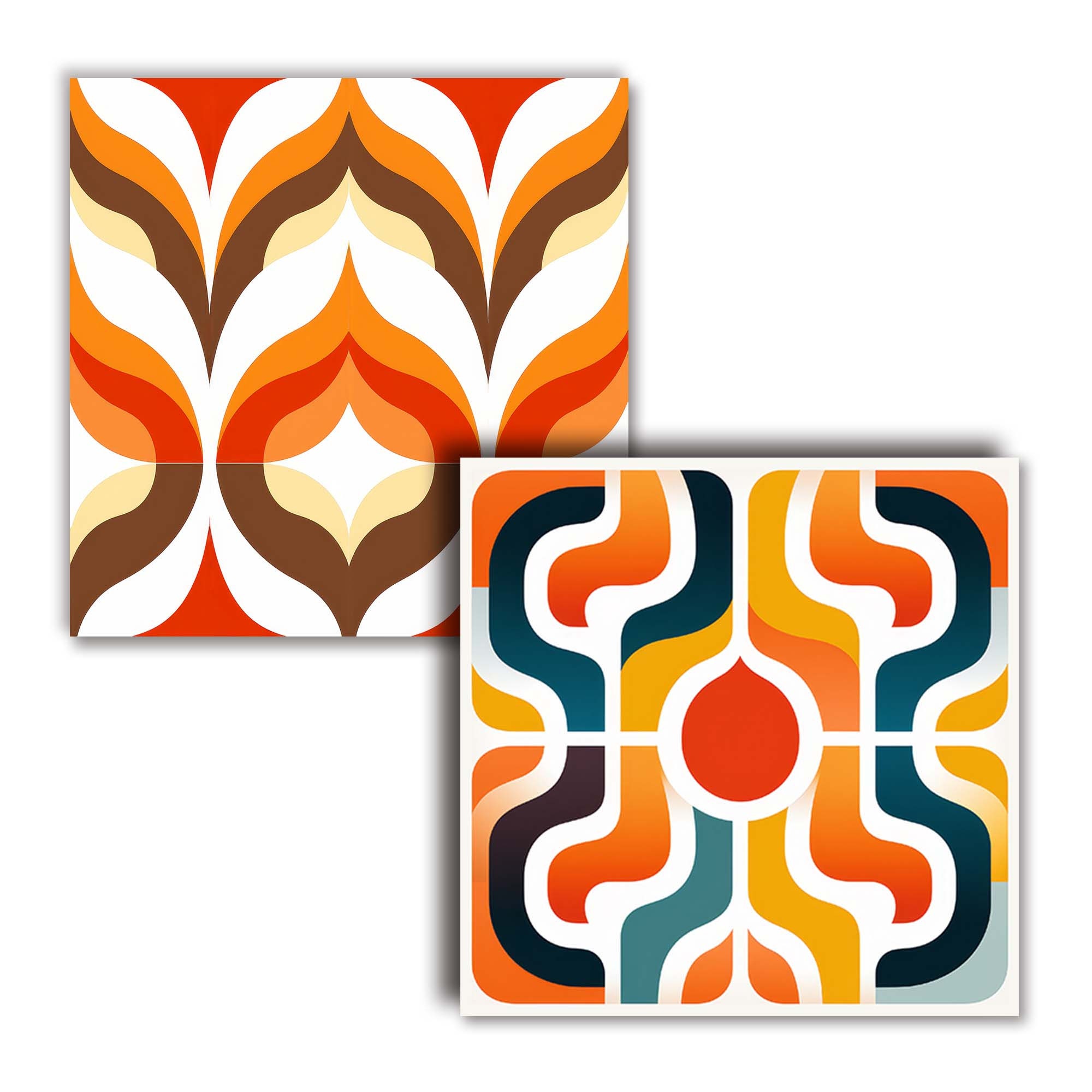 Tiles 70s Aesthetic, Geometric Pattern, Red Orange Blue Brown Mosaic ...