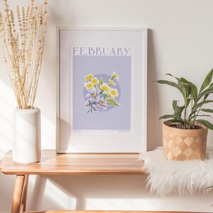 February Birth Month Botanical Poster