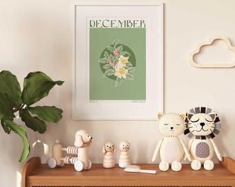 Poster botanique du mois de naissance de décembre
