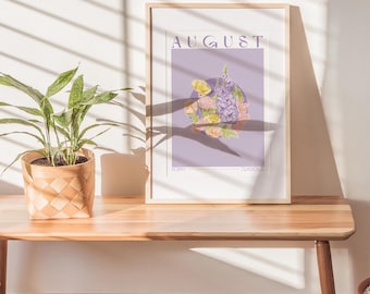 August Birth Month Botanical Poster