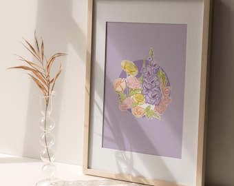 August Birth Month Botanical Print