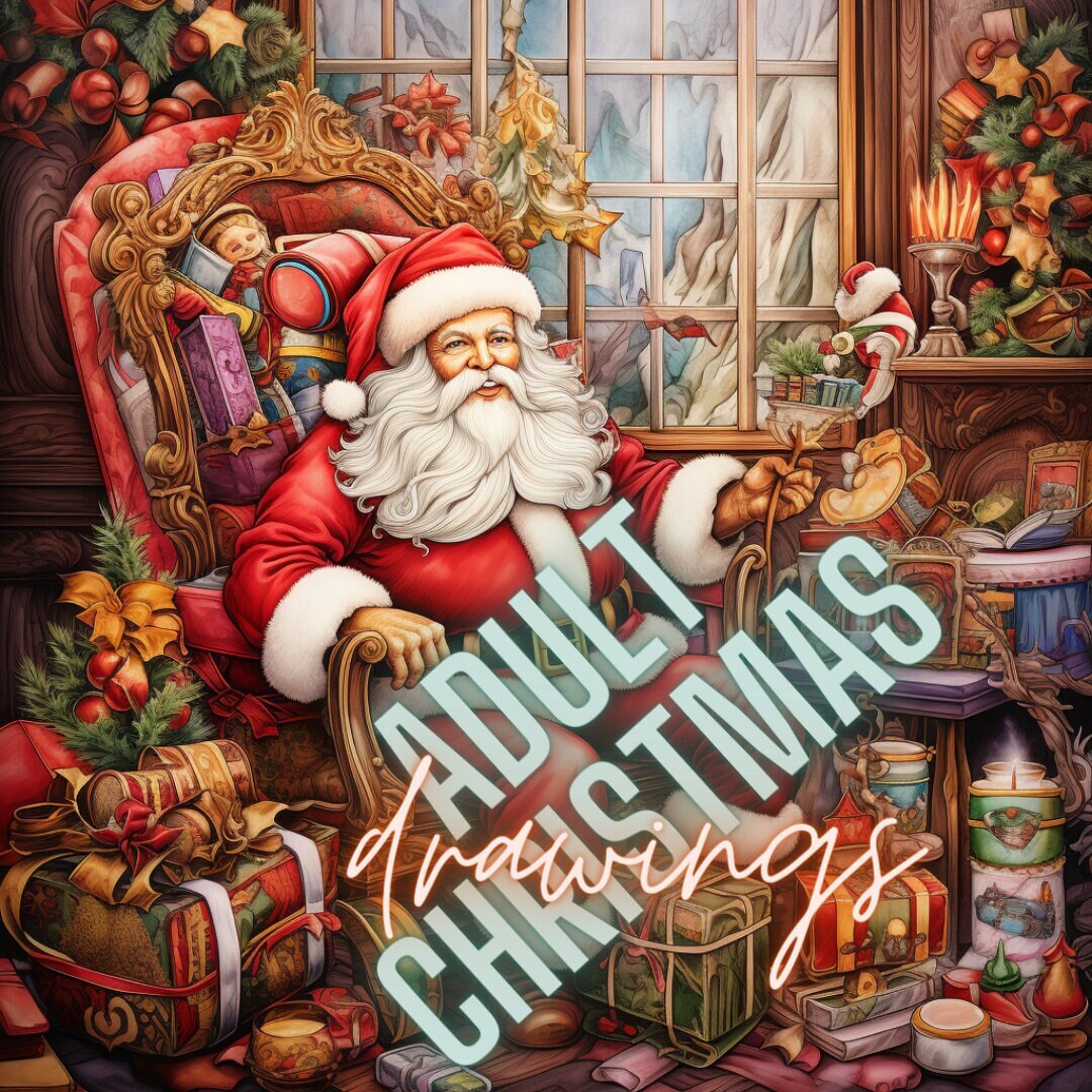 20 Christmas Adult Colouring Book, Printable Xmas Noel Holiday Coloring