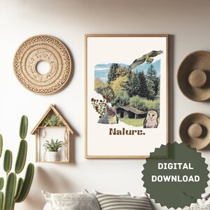 Barn Owl, Squirrel, Cabin, Hawk, Woods, Printable Wall Art, Digital Download, Home Decor, Nature, Landscape, Lodge, Forest, Trees, Flowers