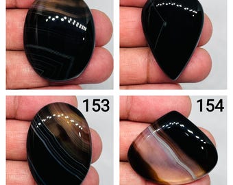 Beautiful !!! Antique Banded Black Onyx Cabochon - Black Onyx Gemstone For Jewelry Making - White Banding Patterns - Spiritual Gift For Her