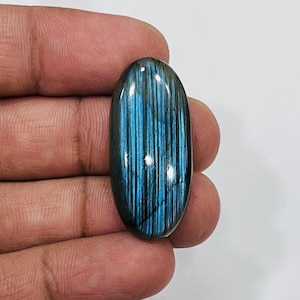 Natural Labradorite Cabochon: Blue Flash Oval Gemstone, Jewelry Making (34X16X5 MM)