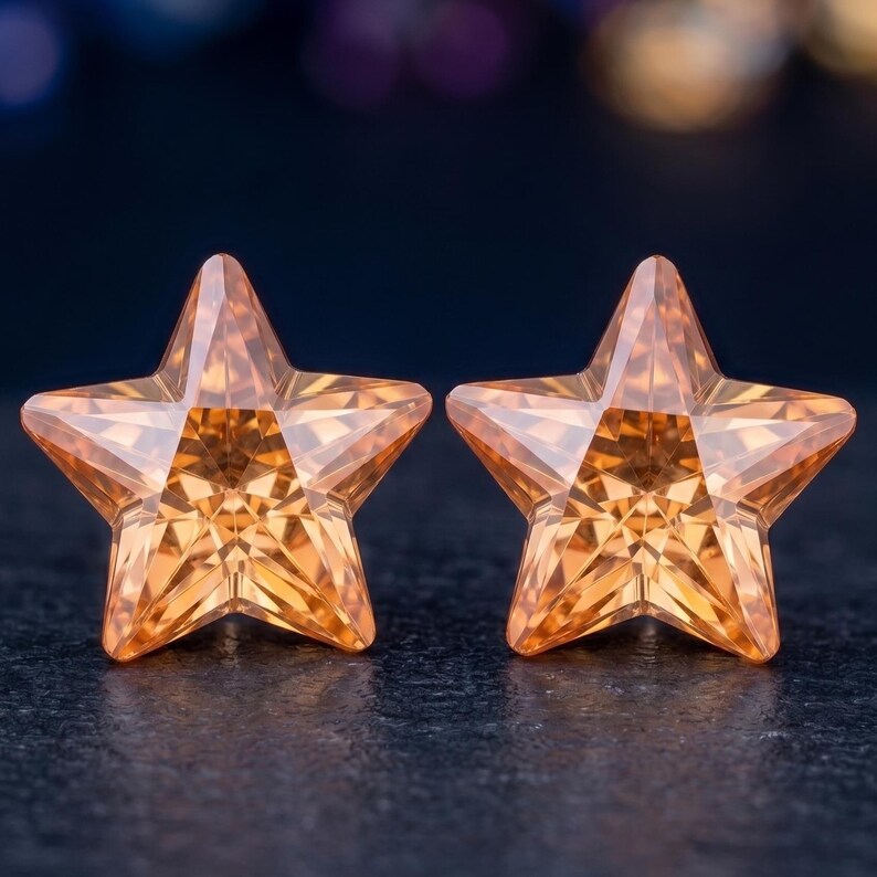 14 Mm Warm Golden Orange Zircon Matching Pair - Custom Star Cut - Loose ...
