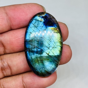 Oval Labradorite Cabochon: Blue Flash Gemstone (43X26X7 MM)