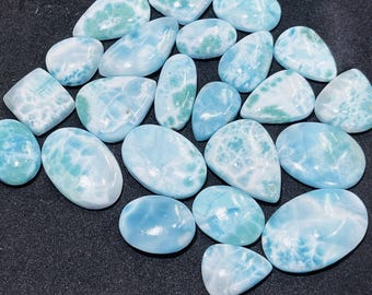 Wholesale Natural Blue Larimar Cabochon Lot | Genuine Dominican Sky Blue Pectolite Gemstones | Mix Shape Loose Stones for Jewelry Making