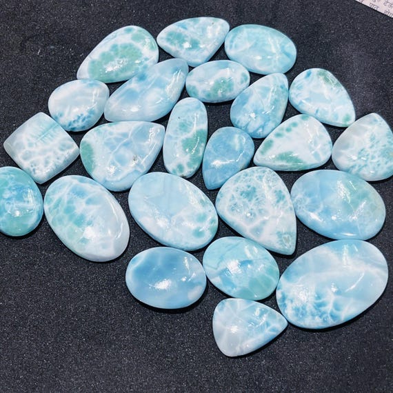 Wholesale Natural Blue Larimar Cabochon Lot | Genuine Dominican Sky Blue Pectolite Gemstones | Mix Shape Loose Stones for Jewelry Making