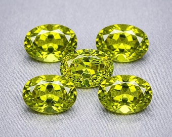 5 Pieces Lot Yellow-Green Brazil Zircon | Oval Cut Loose Gemstones | Vivid Chartreuse Zircon Lot for Custom Jewelry Making & Collectors