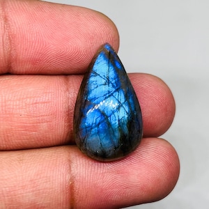 Blue Flashy Natural Labradorite Cabochon – Stunning Color Play, High Polished Gemstone for Jewelry -  Jewelry Making Supplies 26X16X7 MM