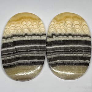 Marvelous Premium Quality Yellow Zebra Calcite Oval Shaped Banded Pair Gemstone Hand Polished Natural  Calcite Jasper Gemstone 104X63X10 MM