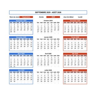 Calendrier Excel personnalisable | Choix de l’année et du mois | Modèle éditable et imprimable en français