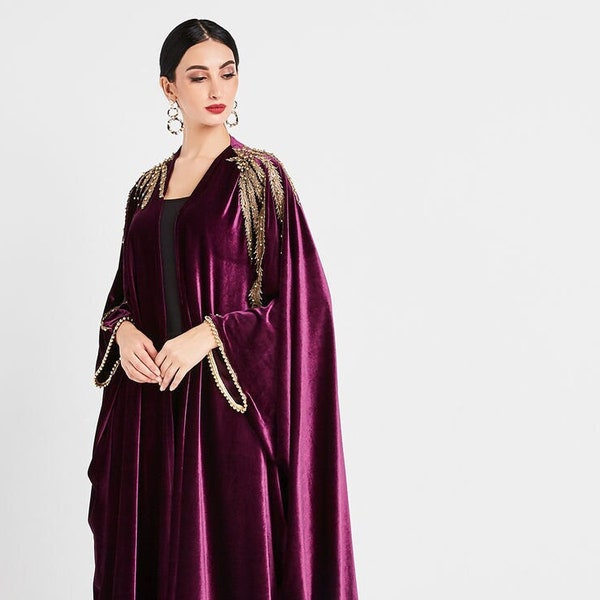 Women  Formal Velvet Farasha Abaya with Lace and Pearl Embellished