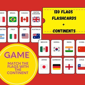 120 Flaggen Karteikarten + Spiel Ordne die Flagge dem Kontinent zu Continente Montessori Karteikarten Geographie Karten FLAGGEN Karten Karteikarten mit Spiel Flaggenkarten