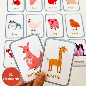 Animais para crianças, Cartões de Nomes de Animais, ferramentas de aprendizagem para crianças, cartões Montessori de aprendizagem interativa, desenvolvimento da linguagem, sala de aula de educação domiciliar