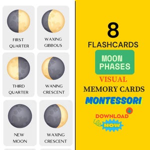 Phases of the Moon Science Flashcards Moon Flashcards Moon Phases Cards Montessori Science Nomenclature Cards Moon Nomenclature Moon Phases