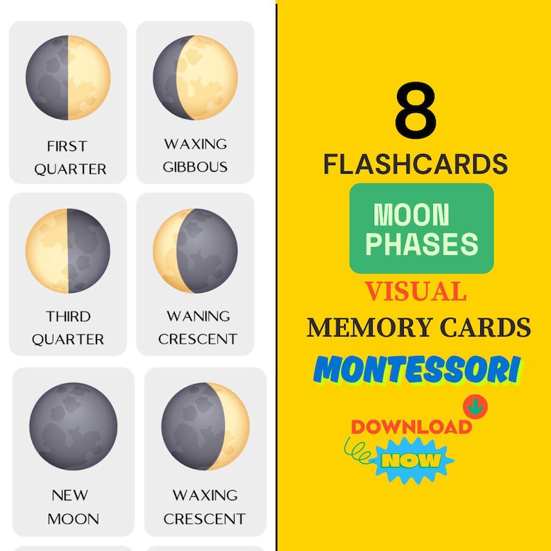 Moon Phases Flashcards, Montessori Science Cards (PDF & PNG). - Etsy Canada
