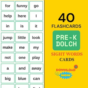 Dolch Sight Words Cartes-éclair préscolaire, Mots fréquents, Cartes-éclair en anglais, apprentissage préscolaire, programme de garderie, Sight Words imprimable