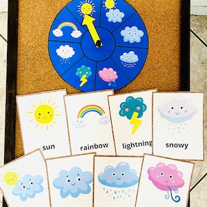 Pack imprimable météo d'aujourd'hui pour la maternelle, programme préscolaire de station météo, activité préscolaire roue de la météo, cartes-éclair