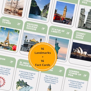 Cartes-éclair de monuments de renommée mondiale Montessori, destinations Cartes-éclair de monuments de renommée mondiale Nomenclature du matériel pédagogique École à la maison Apprendre Voyage