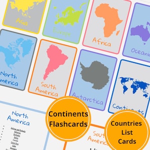 Kontinente Karteikarten Land nach Kontinenten Kontinente Karten Geographie Einheit Homeschool Geographie Montessori Kontinent Montessori Karten Welt