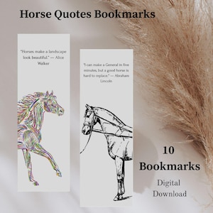 Horses Bookmark, Horse Quotes PNG Printable Bookmarks, Equestrian Bookmarks, Equine art, Illustrted bookmark, Vintage horse bookmark set