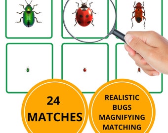 Bugs Magnifying Matching Game,  Montessori at Home Using Magnifying Glass, Magnifying Activity for Preschool & Kindergarten