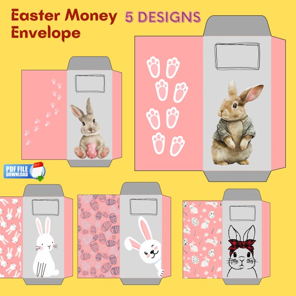 Easter Money Envelope Printable 5 designs template, Easter Gift, Gift Idea, Money Envelope DIY, Montessori DIY Easter Presents