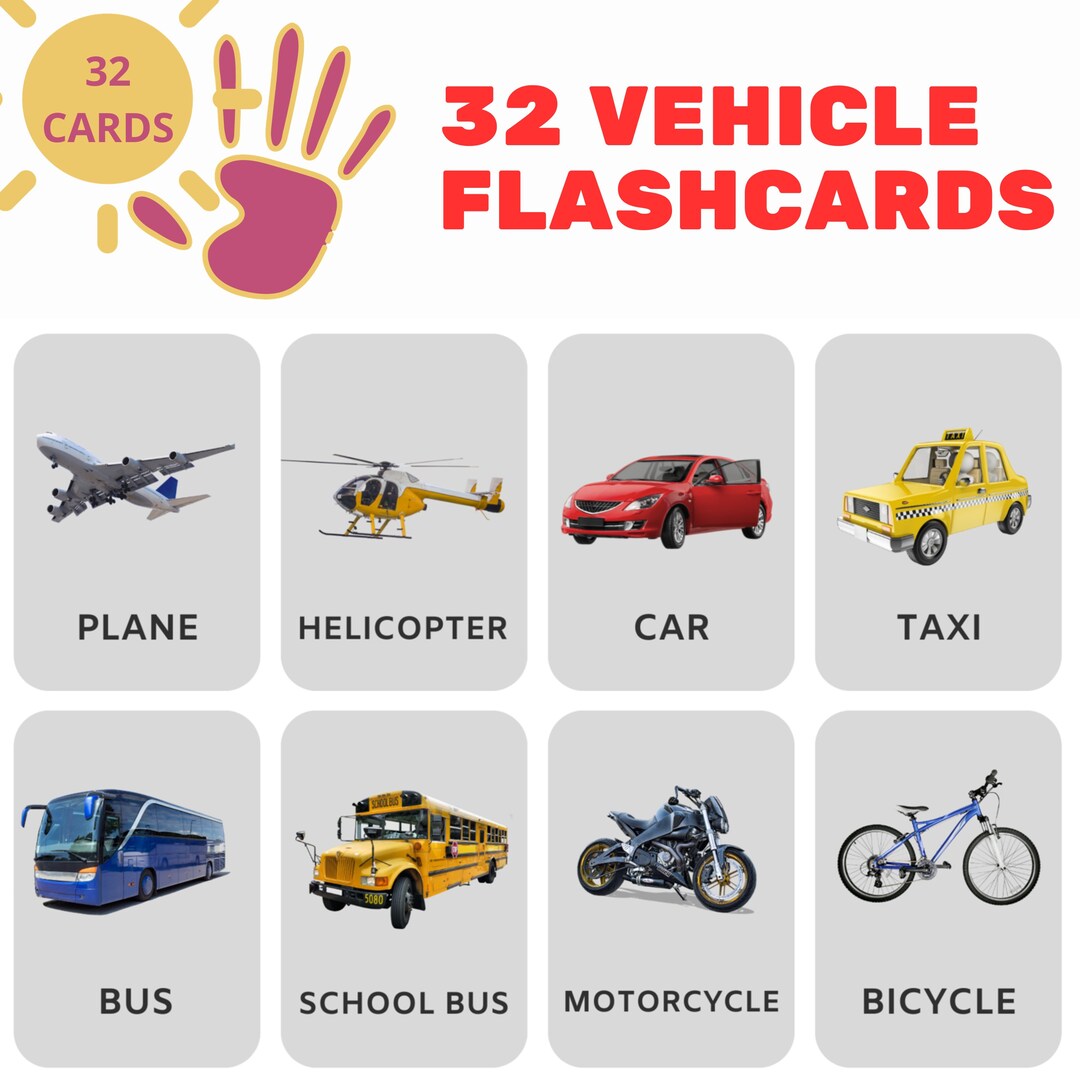 Transport Flashcards Vehicle Flashcards Image Cards for Kids