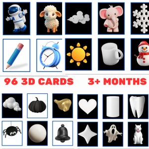 Schede sensoriali 3D Schede didattiche per bambini Schede sensoriali da gioco Schede per bambini stampabili Schede ad alto contrasto Schede visive 3D Sviluppo del bambino Apprendimento del bambino