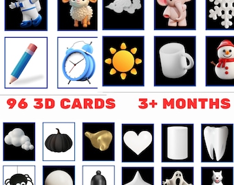3D Sensory Cards Baby Flashcards Sensory Play Cards Printable Baby Cards High Contrast Cards 3D Vision Cards Baby Development Baby Learning