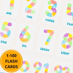 Tarjetas didácticas imprimibles con números, tarjetas de conteo para preescolar, matemáticas Montessori, actividades preescolares para la educación en el hogar, ayudas de acuarela de Charlotte Mason