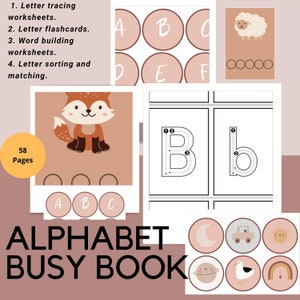 Livre de l'alphabet occupé lettre livre d'activités sonores pratique de la phonétique pour les tout-petits téléchargement numérique traçage de l'alphabet livre occupé classeur Montessori